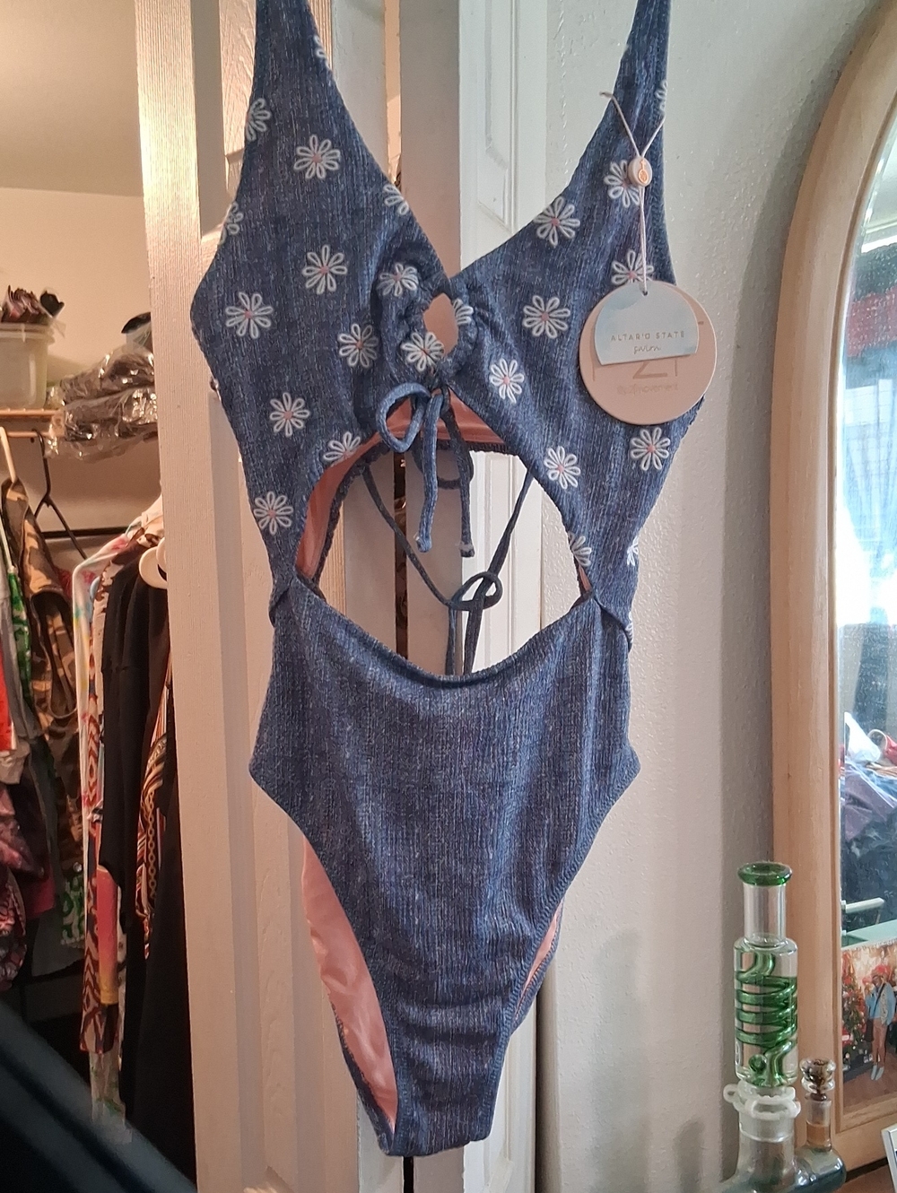 Altar'd State Blue and White Floral Swimsuit